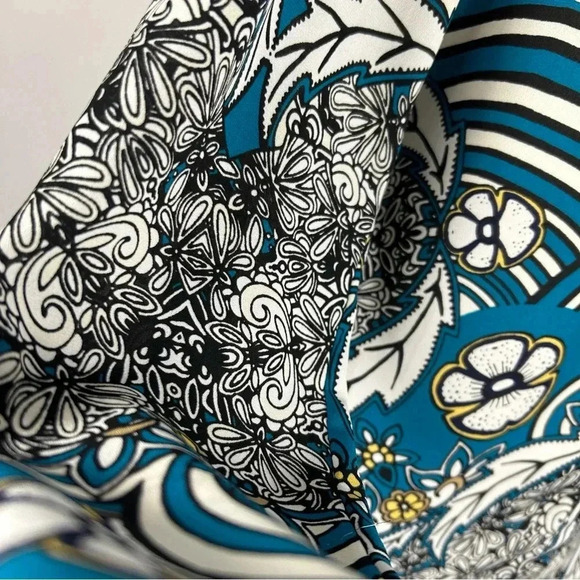 ❤️ Express Portofino Blouse Teal Black Roll Tab Sleeves Floral Stripes XS - Picture 4 of 11